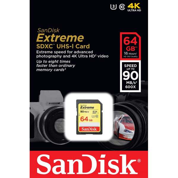 Карта пам'яті SanDisk 64 ГБ SDXC C10 UHS-I U3 R90/W40 МБ/с 4K Extreme